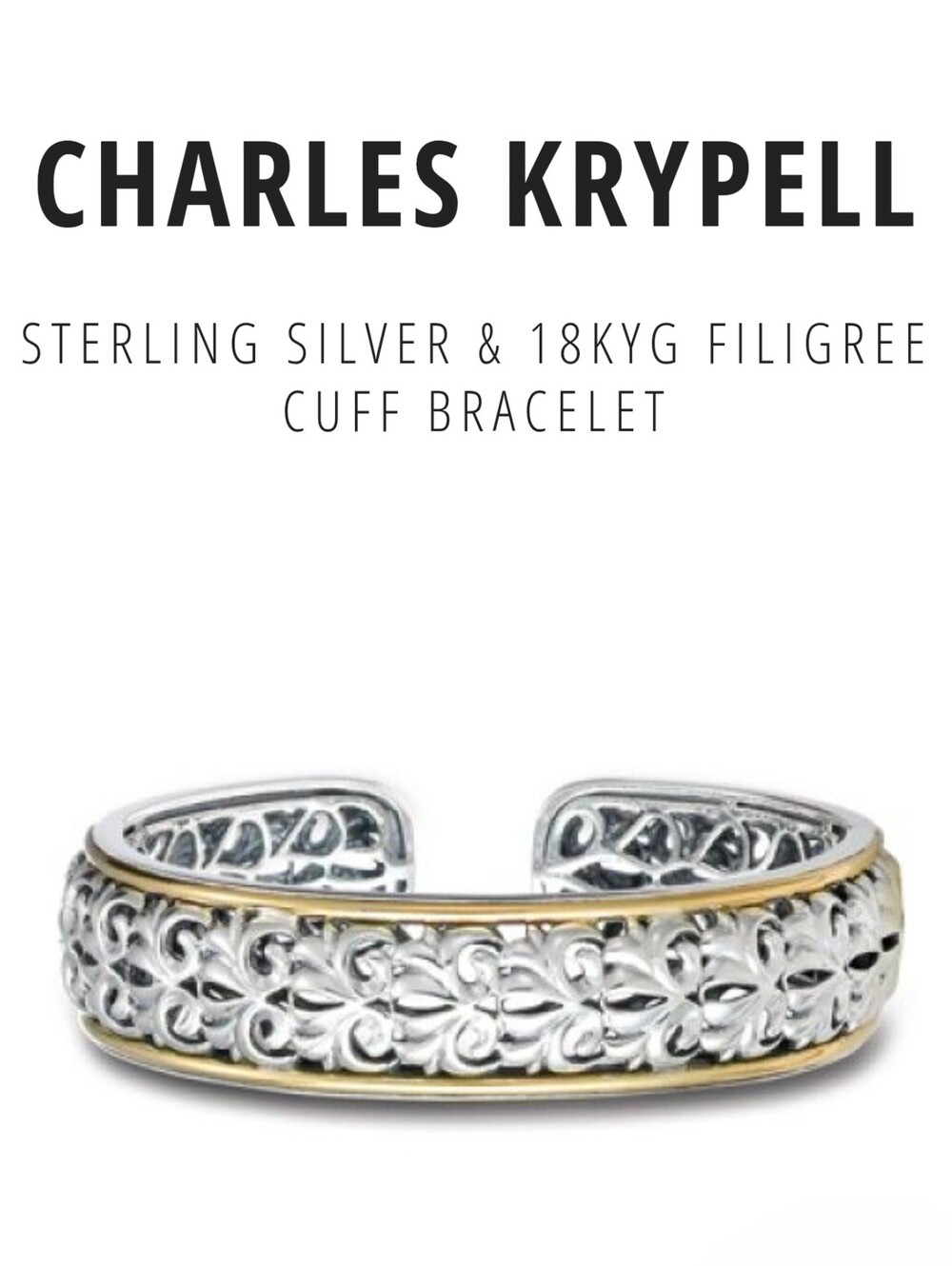 18K CHARLES KRYPELL  STERLING 925 DESIGNER CUFF BRACELET 6.5 IN